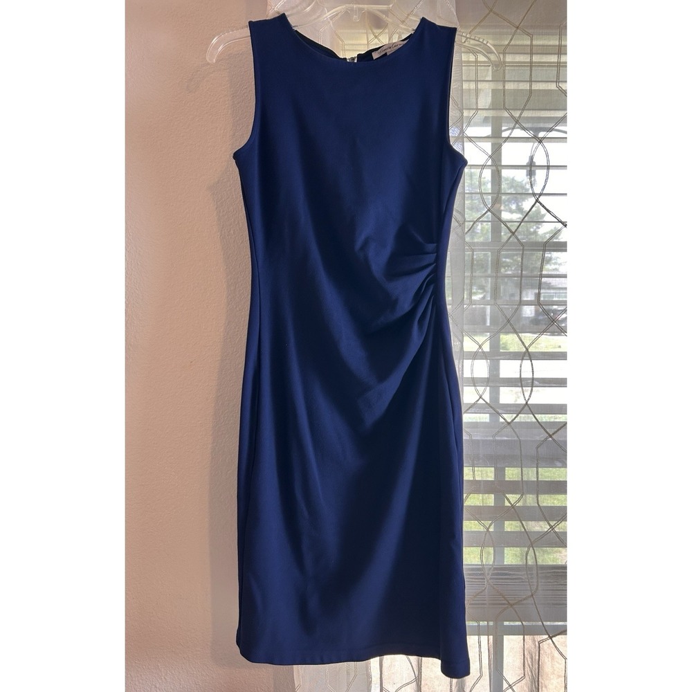 Vintage Kenneth Cole New York Navy Blue Ruched Sheath Dress Sleeveless Size 2